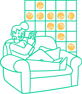 Person playing mbingo on a sofa